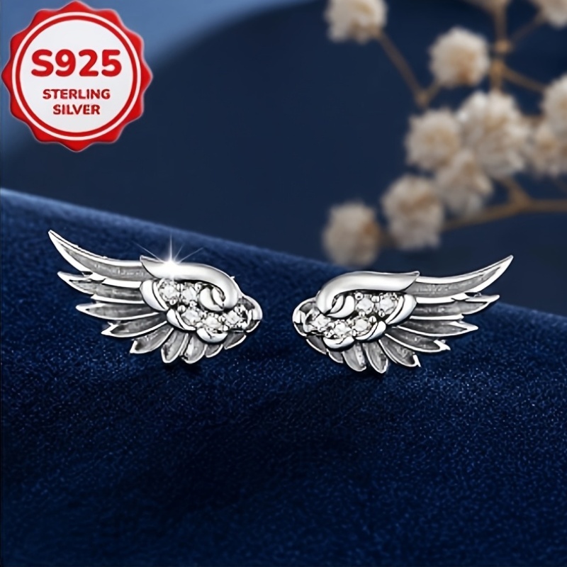 2pcs Women's S925 Silver Wing Stud Earrings with Zirconia